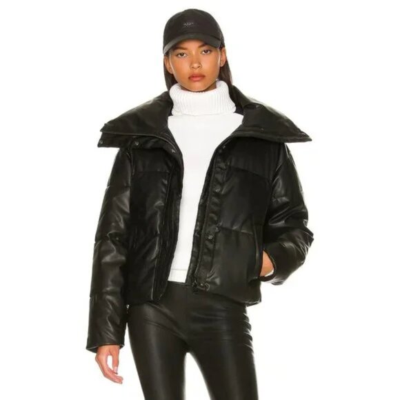 Alp N Rock Jackets & Blazers - Alp N Rock Peak Vegan Leather Puffer Jacket in Black